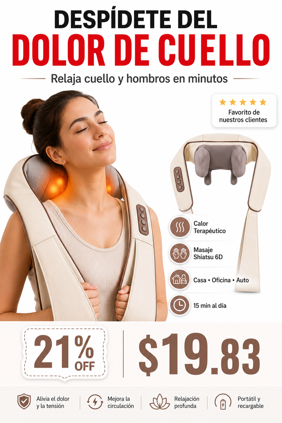 Masajeador de Cuello y Hombros Shiatsu con Calor