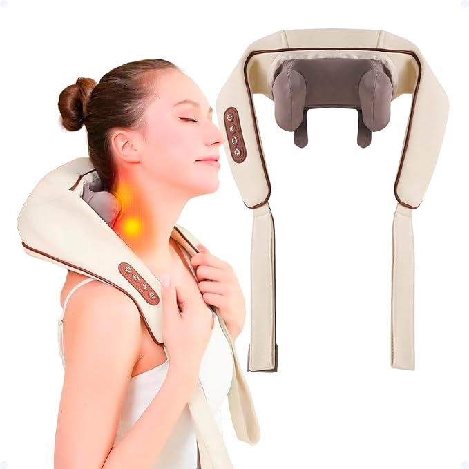 Masajeador de cuello y hombros shiatsu con calor color beige